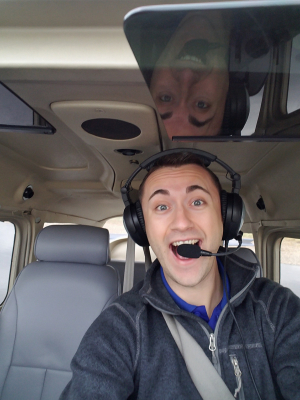 Branden flying plane after getting his pilot license.