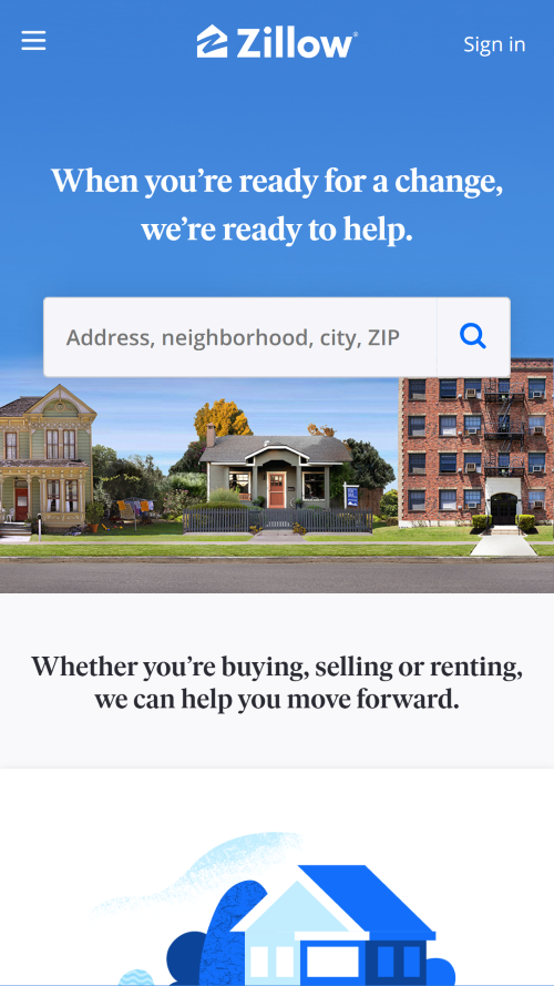 Zillow's main webpage